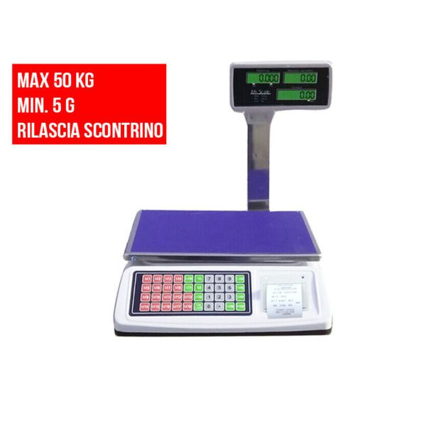 BILANCIA DA BANCO PROFESSIONALE DIGITALE MAX 50KG DISPLAY CON SCONTRINO FRUTTA