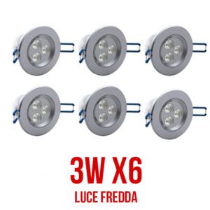 FARETTO ROTONDO LED AD INCASSO 3W CON ALETTE 6 PEZZI A MOLLA LUCE FREDDA