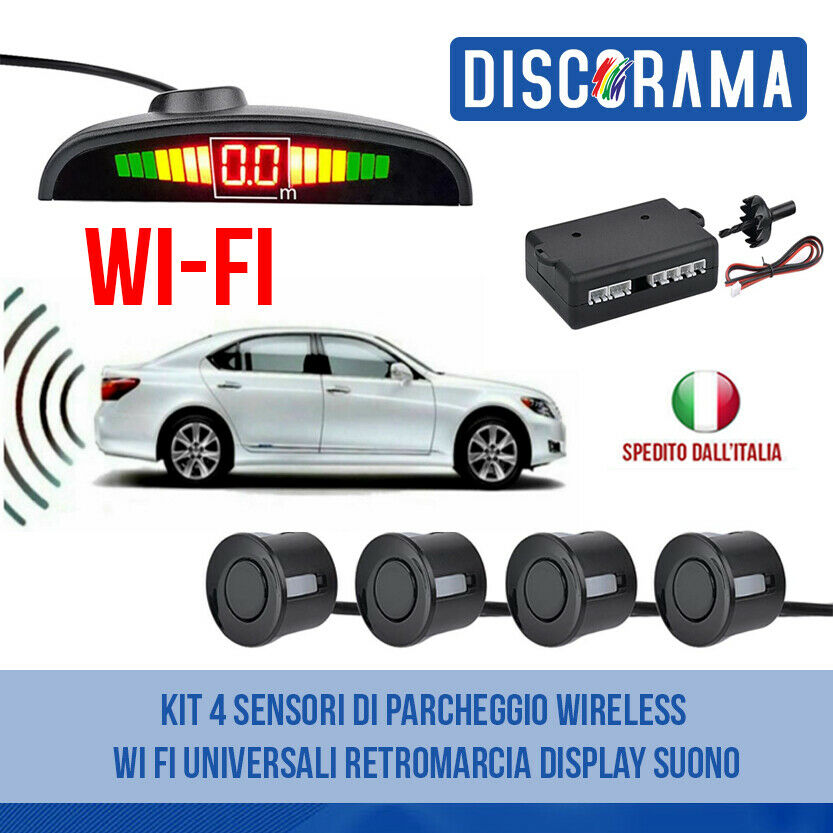 KIT 4 SENSORI DI PARCHEGGIO WIRELESS WI FI UNIVERSALI RETROMARCIA DISPLAY  SUONO –  – elettronica, musica, videogames, DVD e tanto altro