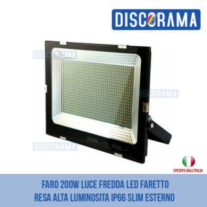FARO 200W LUCE FREDDA LED FARETTO RESA ALTA LUMINOSITA IP66 SLIM ESTERNO
