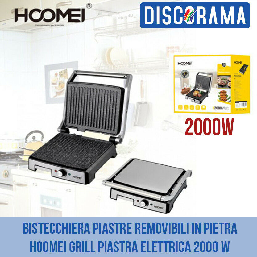 Bistecchiera Elettrica Piastra Per Panini Hoomei Hm-5840 Toast Griglia 1600 Watt 