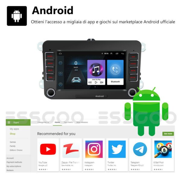 AUTORADIO ANDROID STEREO AUTO 7" DAB + VOLKSWAGEN GOLF 5 PASSAT TOURAN TIGUAN - immagine 2