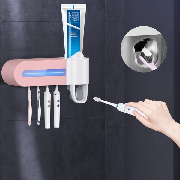 Phonleya Porta spazzolino da Denti 2 W USB Disinfezione a Raggi ultravioletti Sterilizzatore Automatico Staffa di stoccaggio Dispenser di dentifricio a Parete Antibatterico per Bagno 