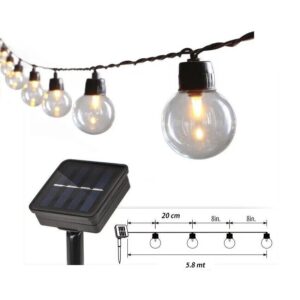 CATENA LUMINOSA SOLARE A LED DA ESTERNO RICARICABILE 5.8 METRI 20 LAMPADINE IP44
