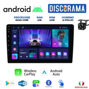 AUTORADIO ANDROID 4GB RAM 10 POLLICI 2DIN STEREO CARPLAY ANDROID AUTO WIFI GPS